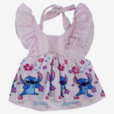 Baby Girls Cotton Dress – Light Pink with Stitch Print