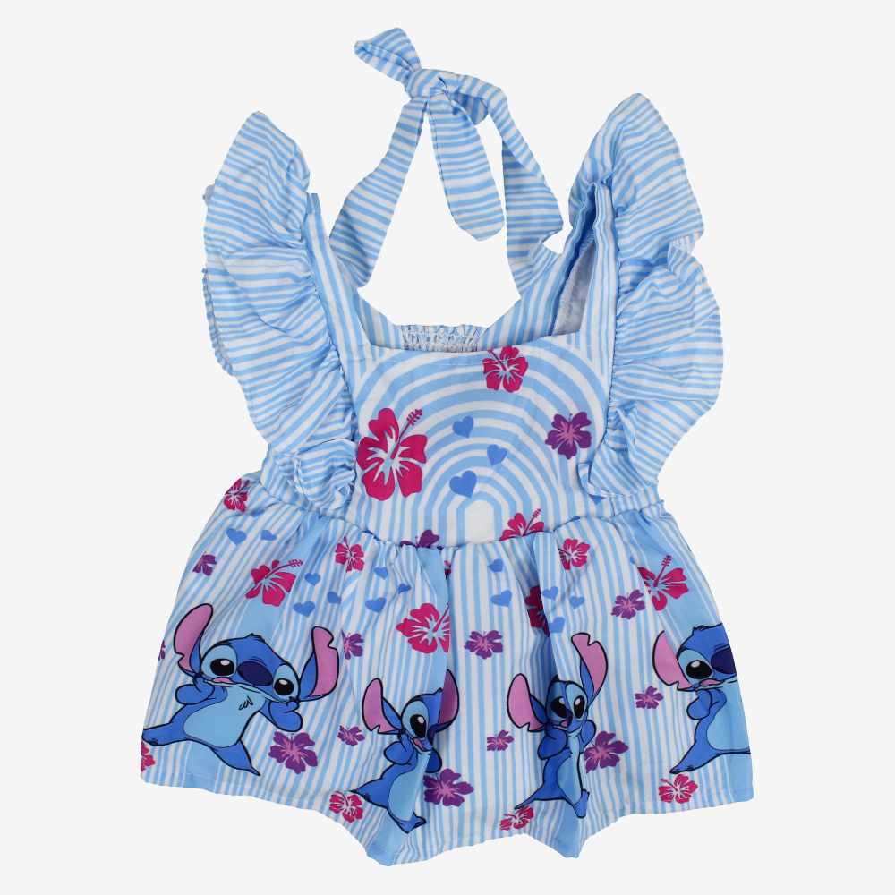 Baby Girls Cotton Dress – Baby Blue with Stitch Print