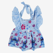 Baby Girls Cotton Dress – Baby Blue with Stitch Print