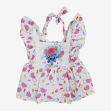 Baby Girls Cotton Dress – Off-white with Stitch Print
