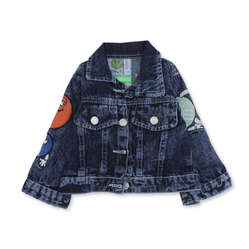Unisex Baby Denim Jacket – Dark Blue with M & M Embroidery - Clothing - Bebic