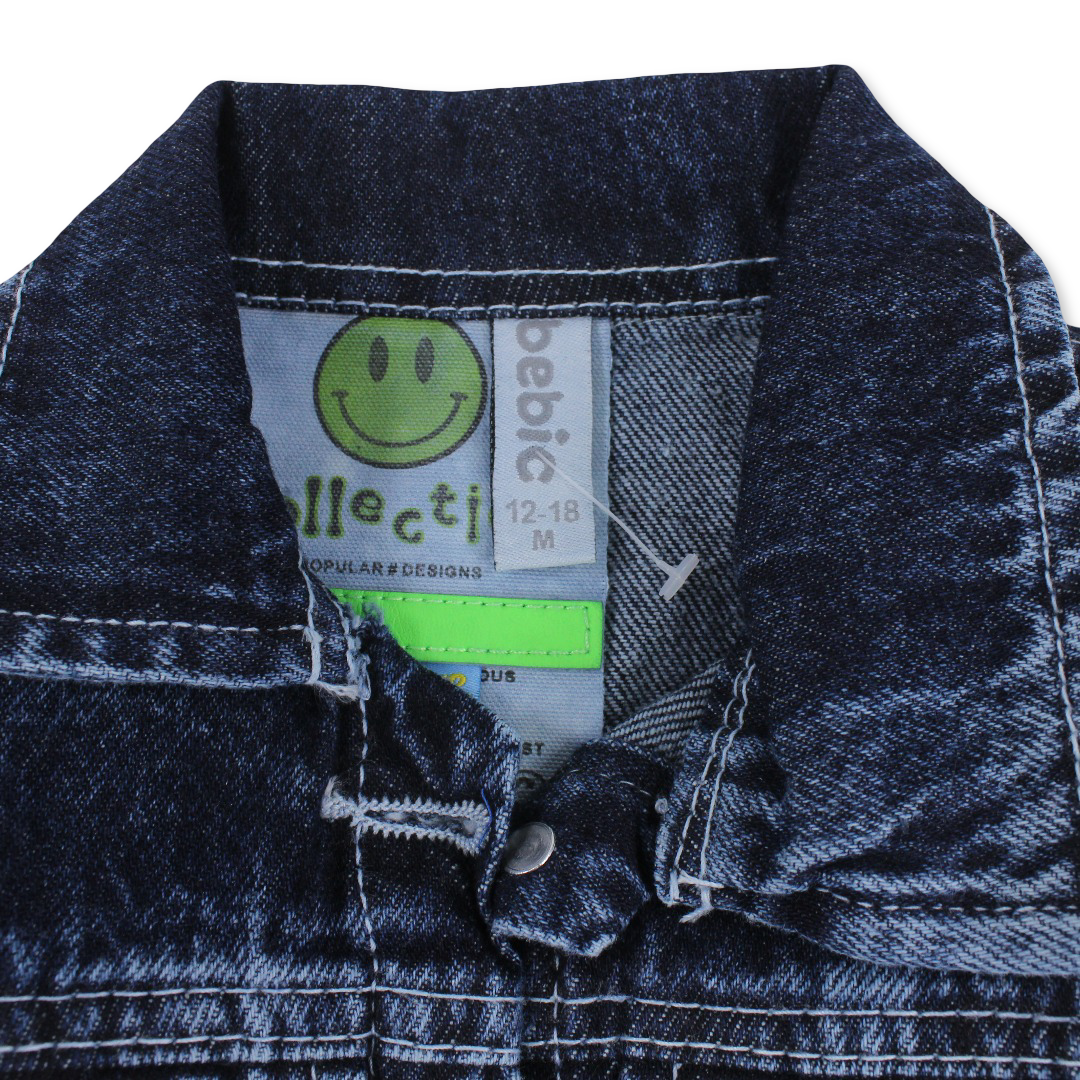 Unisex Baby Denim Jacket – Dark Blue with M & M Embroidery