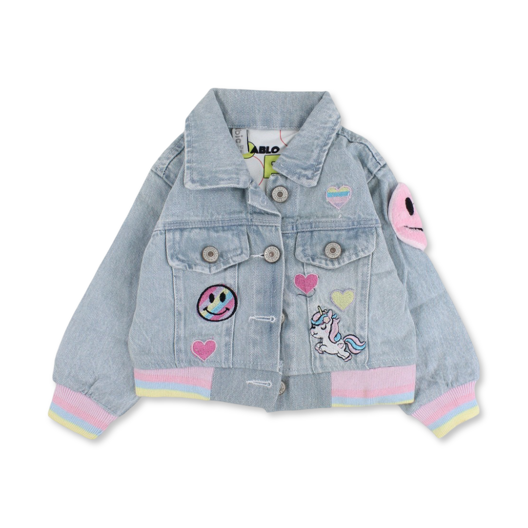 Baby Girls Denim Jacket – Light Blue with Unicorn Embroidery