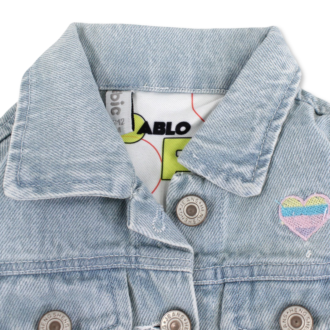 Baby Girls Denim Jacket – Light Blue with Unicorn Embroidery