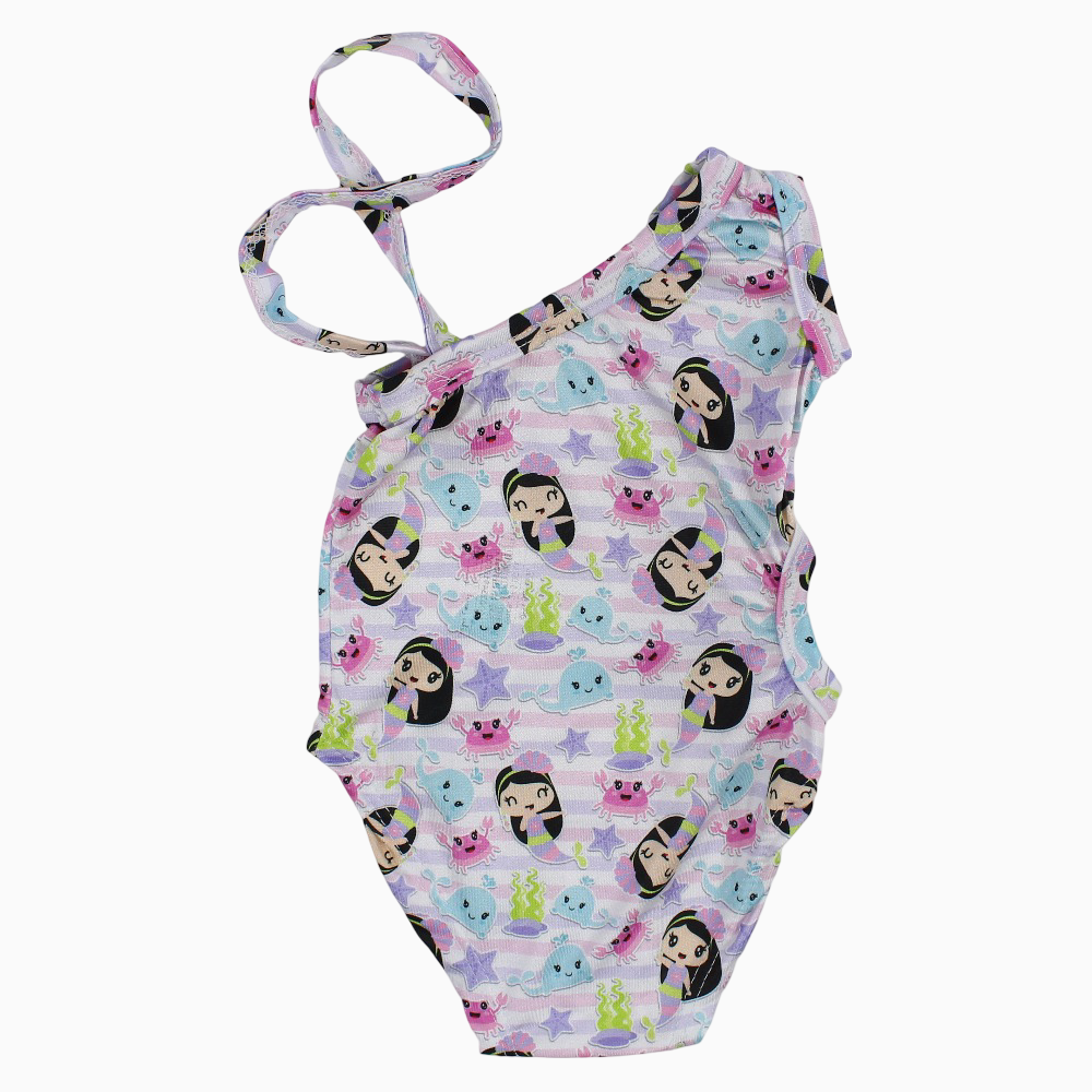 Baby Girls Swimsuit - White with Cute Mermaids Print