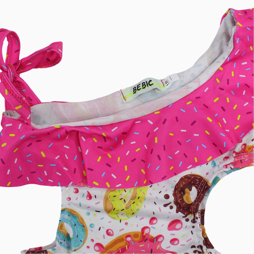 Baby Girls Swimsuit - White with Colorful Donuts Print