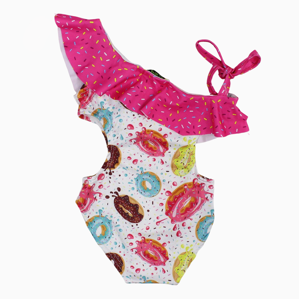 Baby Girls Swimsuit - White with Colorful Donuts Print