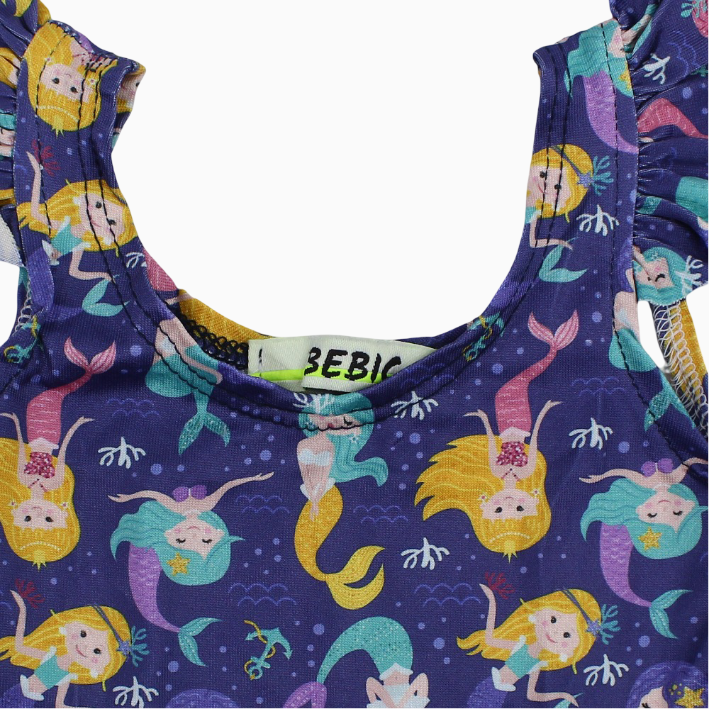 Baby Girls Swimsuit - Purple with Mermaids Print