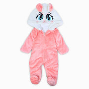 Baby Girls Velvet Hooded Baby Footie – Watermelon with Cat Design