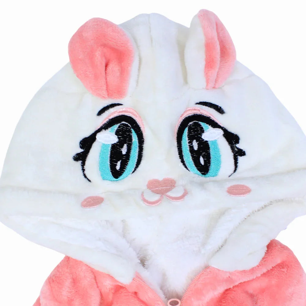 Baby Girls Velvet Hooded Baby Footie – Watermelon with Cat Design