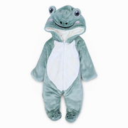Unisex Baby Velvet Hooded Baby Footie – Mint with Frog Design