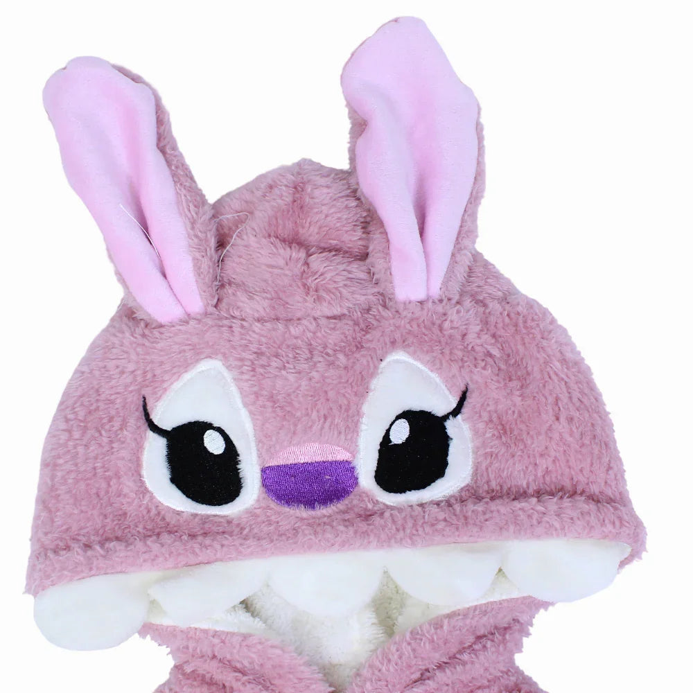 Baby Girls Fleeced Hooded Baby Footie – Purple with Stitch Design