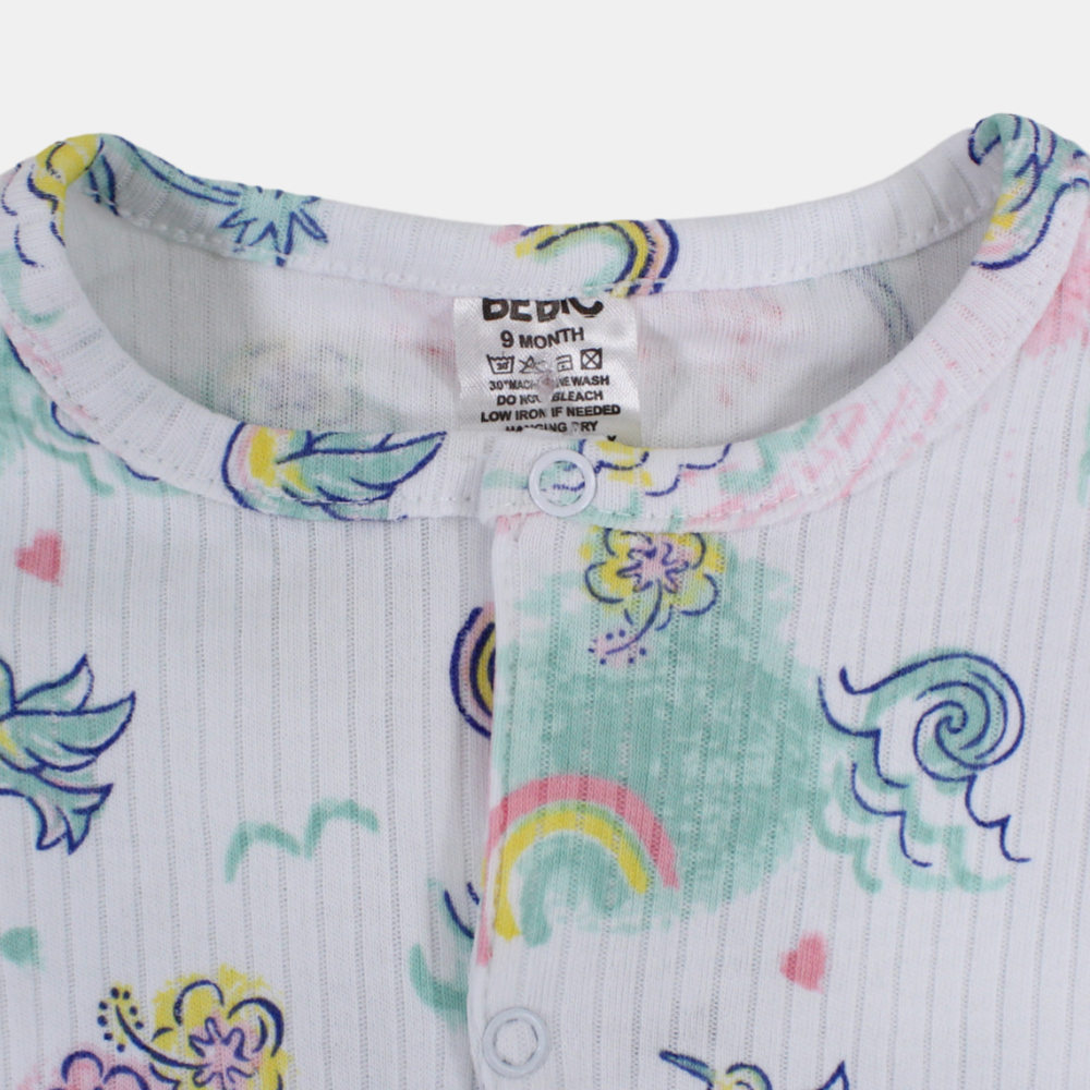 Bebic for Kids Baby Girls Cotton Romper – White with Bird & Flower Print