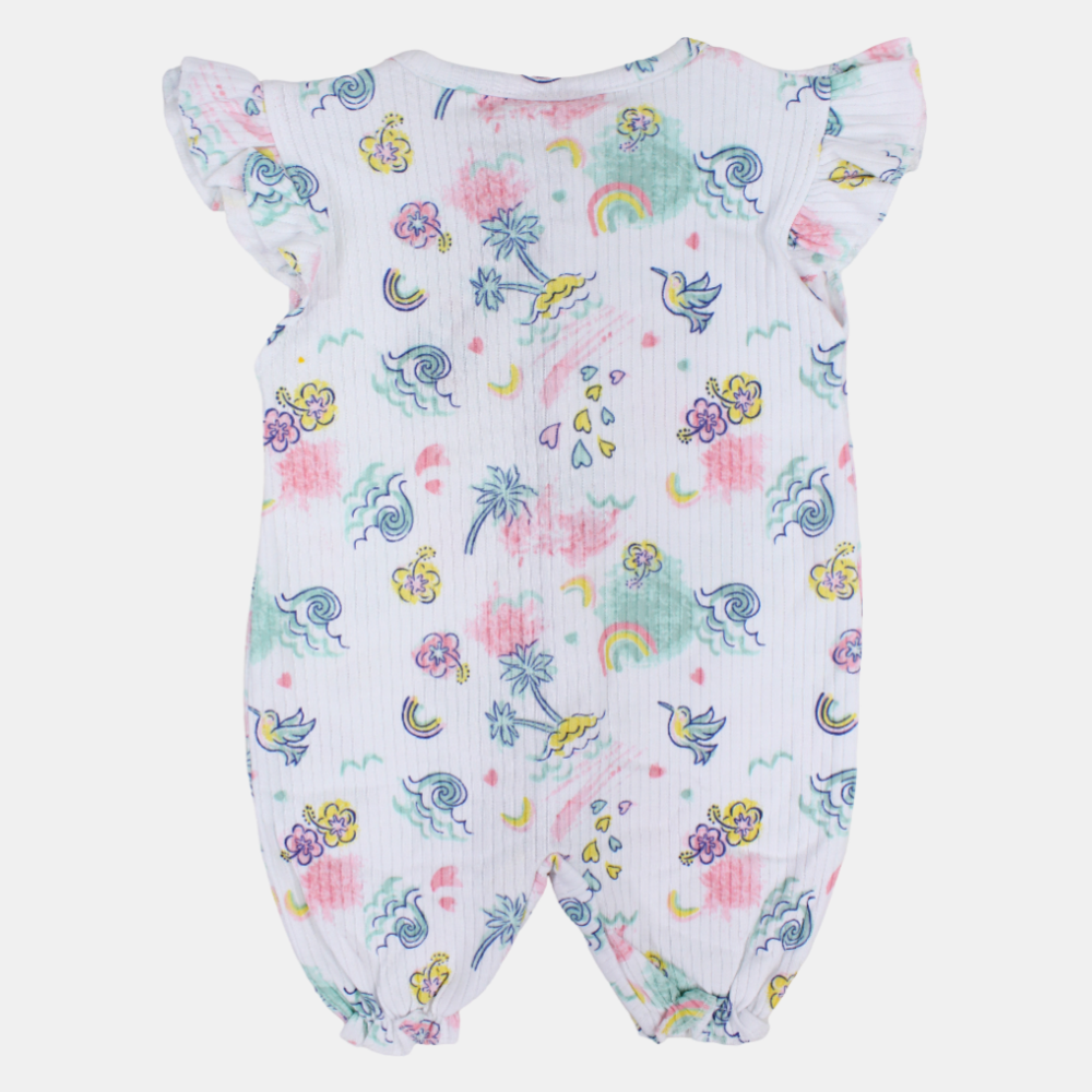 Bebic for Kids Baby Girls Cotton Romper – White with Bird & Flower Print