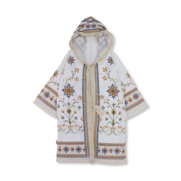 Ramadan Girls Hooded Kaftan – White with Flowers Print