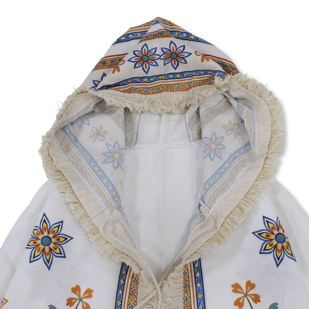 Ramadan Girls Kaftan – White with Flowers Print