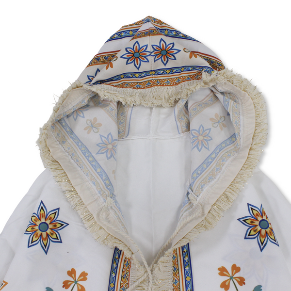 Ramadan Girls Hooded Kaftan – White with Flowers Print