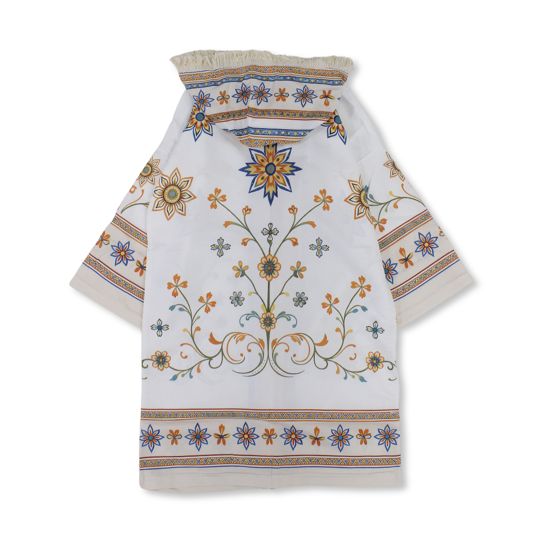 Ramadan Girls Kaftan – White with Flowers Print