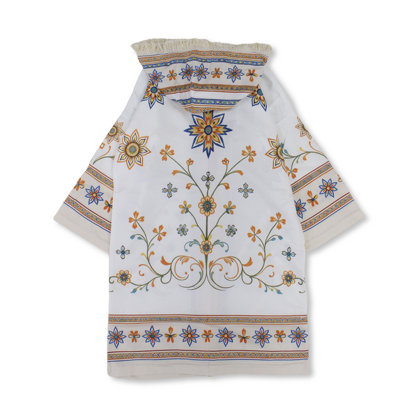 Ramadan Girls Hooded Kaftan – White with Flowers Print