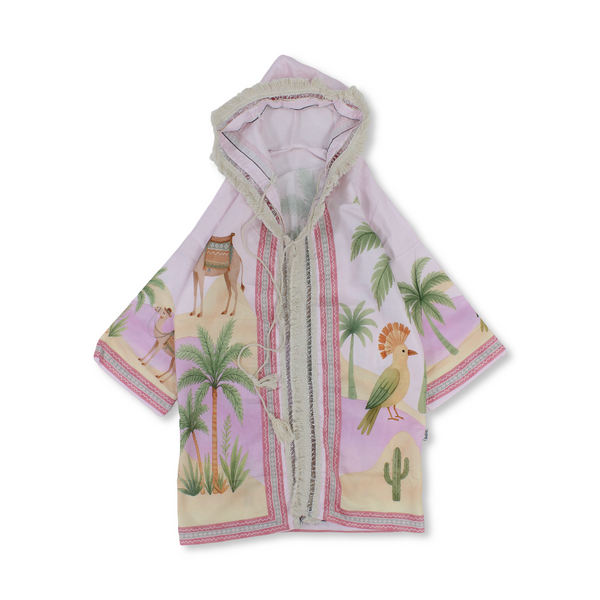 Ramadan Girls Hooded Kaftan – Pink with Hoopoe Print