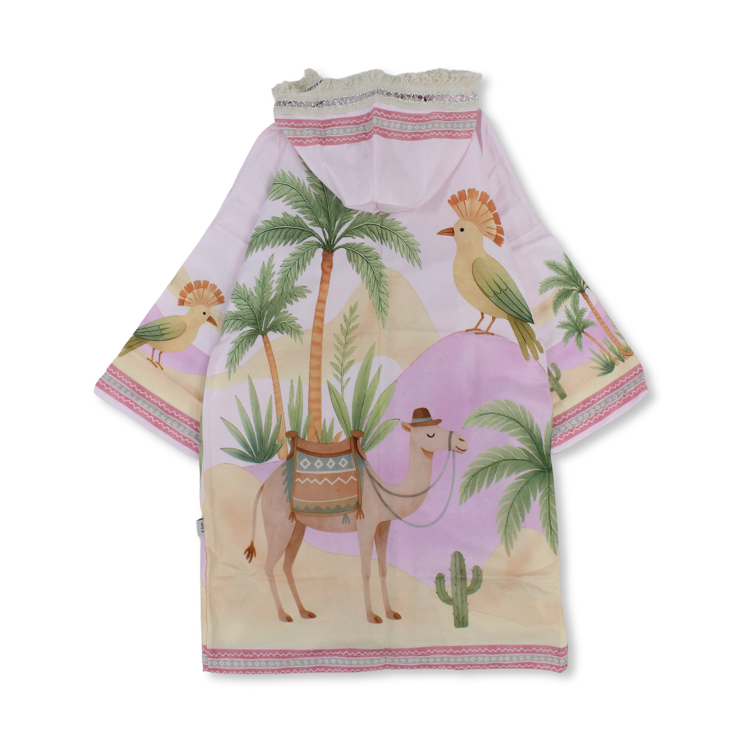 Ramadan Girls Kaftan – Pink with Hoopoe Print