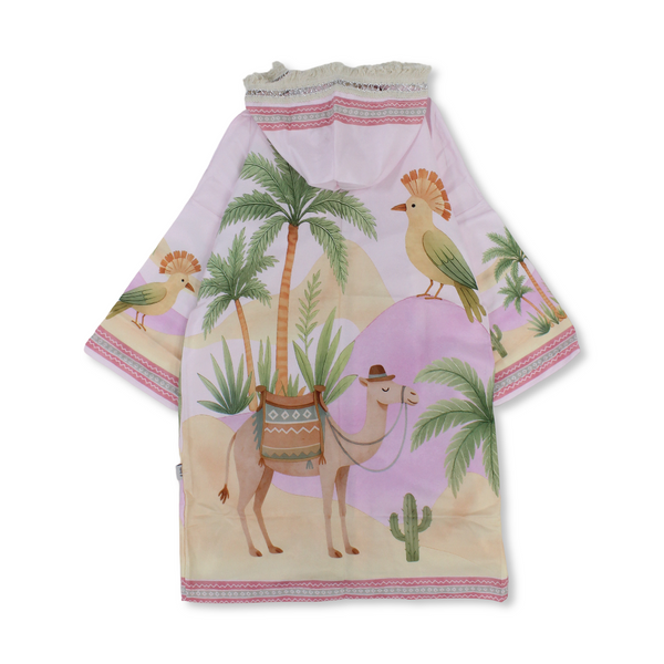 Ramadan Girls Hooded Kaftan – Pink with Hoopoe Print