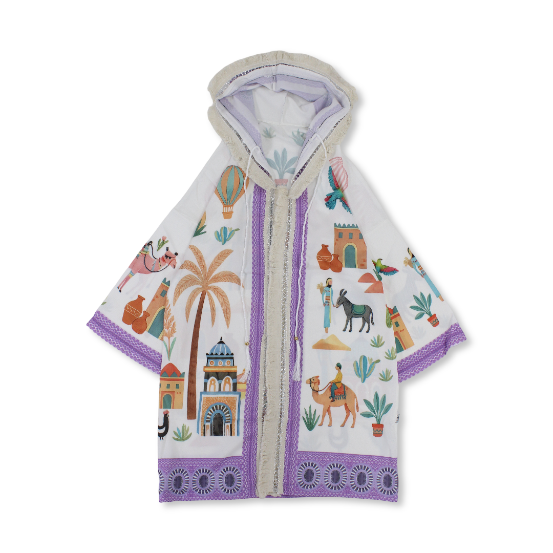 Ramadan Girls Kaftan – White with Desert Vibes Print