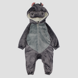 Cute Hippo Long-Sleeved Fleeced Hooded Footless Onesie