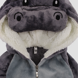 Cute Hippo Long-Sleeved Fleeced Hooded Footless Onesie