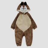 Cute Chipmunk Long-Sleeved Fleeced Hooded Footless Onesie