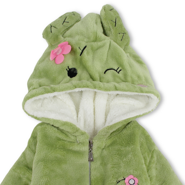 Baby Girls Fleece Hooded Baby Footie Onesie – Green with Cactus Design