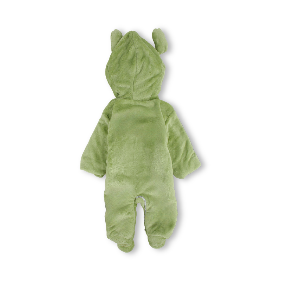 Baby Girls Fleece Hooded Baby Footie Onesie – Green with Cactus Design