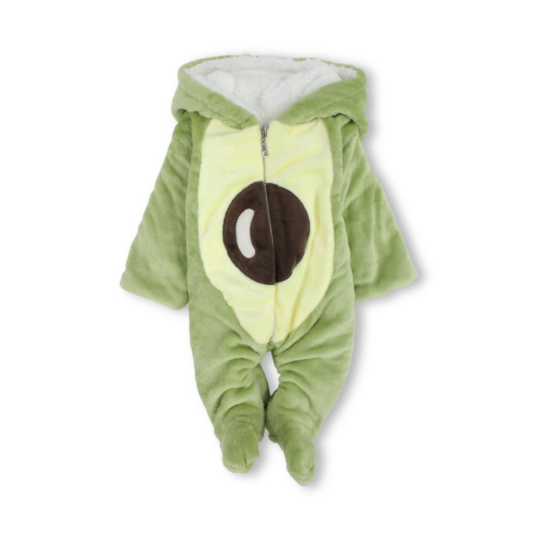 Baby Boys Fleece Hooded Baby Footie – Green with Avocado Design