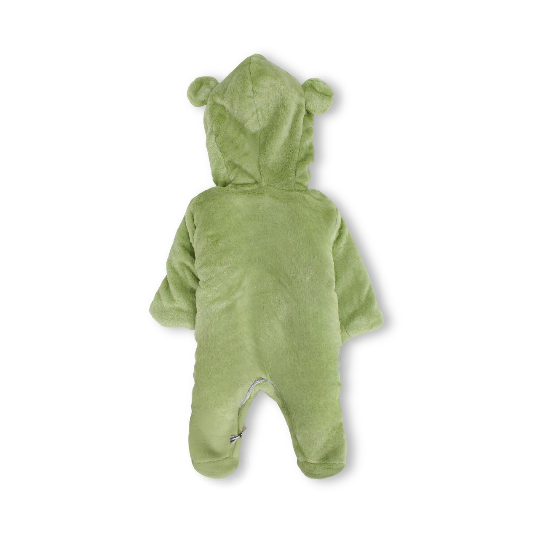 Unisex Baby Fleece Hooded Baby Footie – Green with Frog Design
