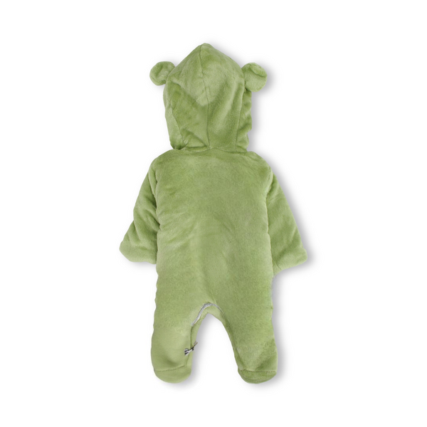 Unisex Baby Fleece Hooded Baby Footie – Green with Frog Design
