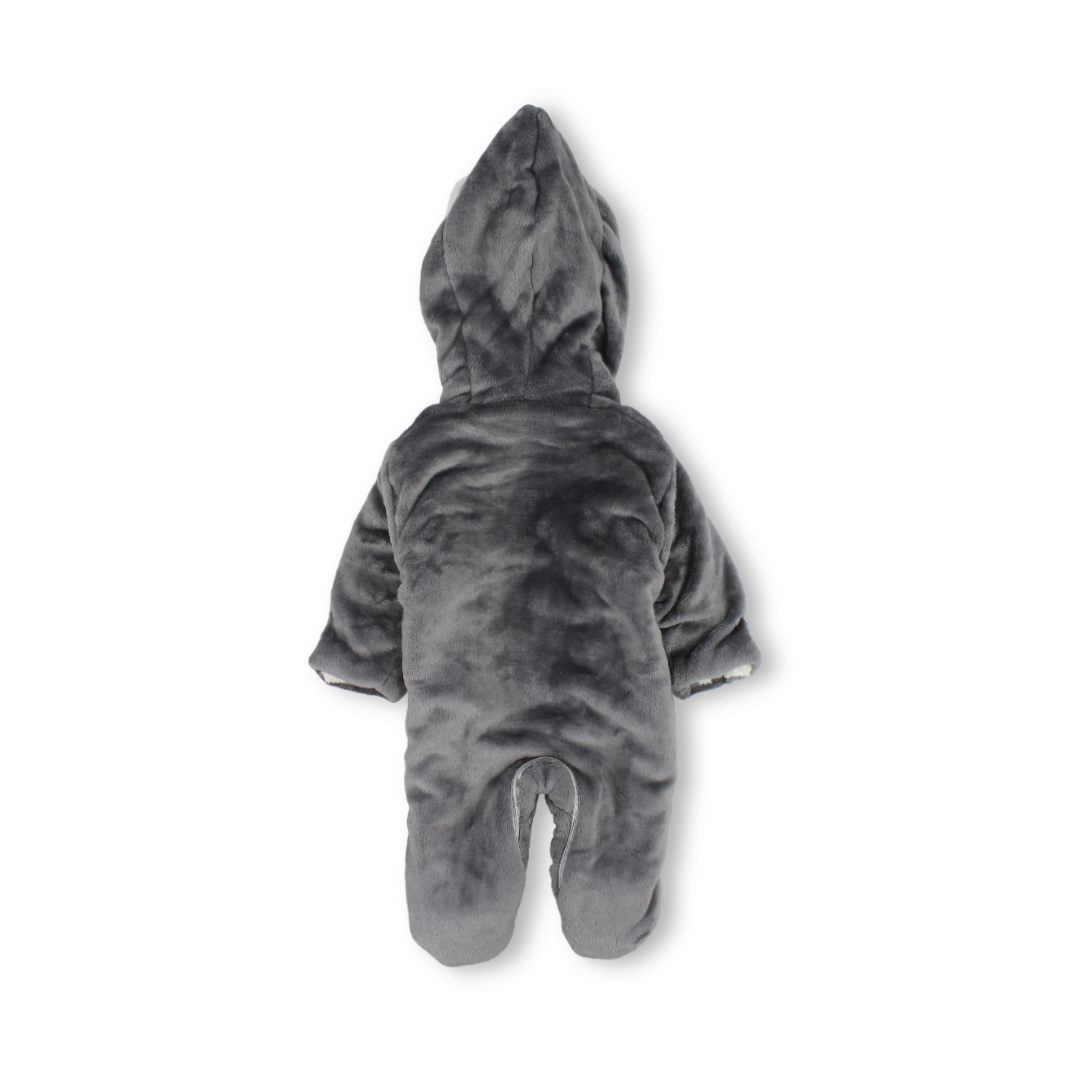 Baby Boys Fleece Hooded Baby Footie – Grey with Penguin Design
