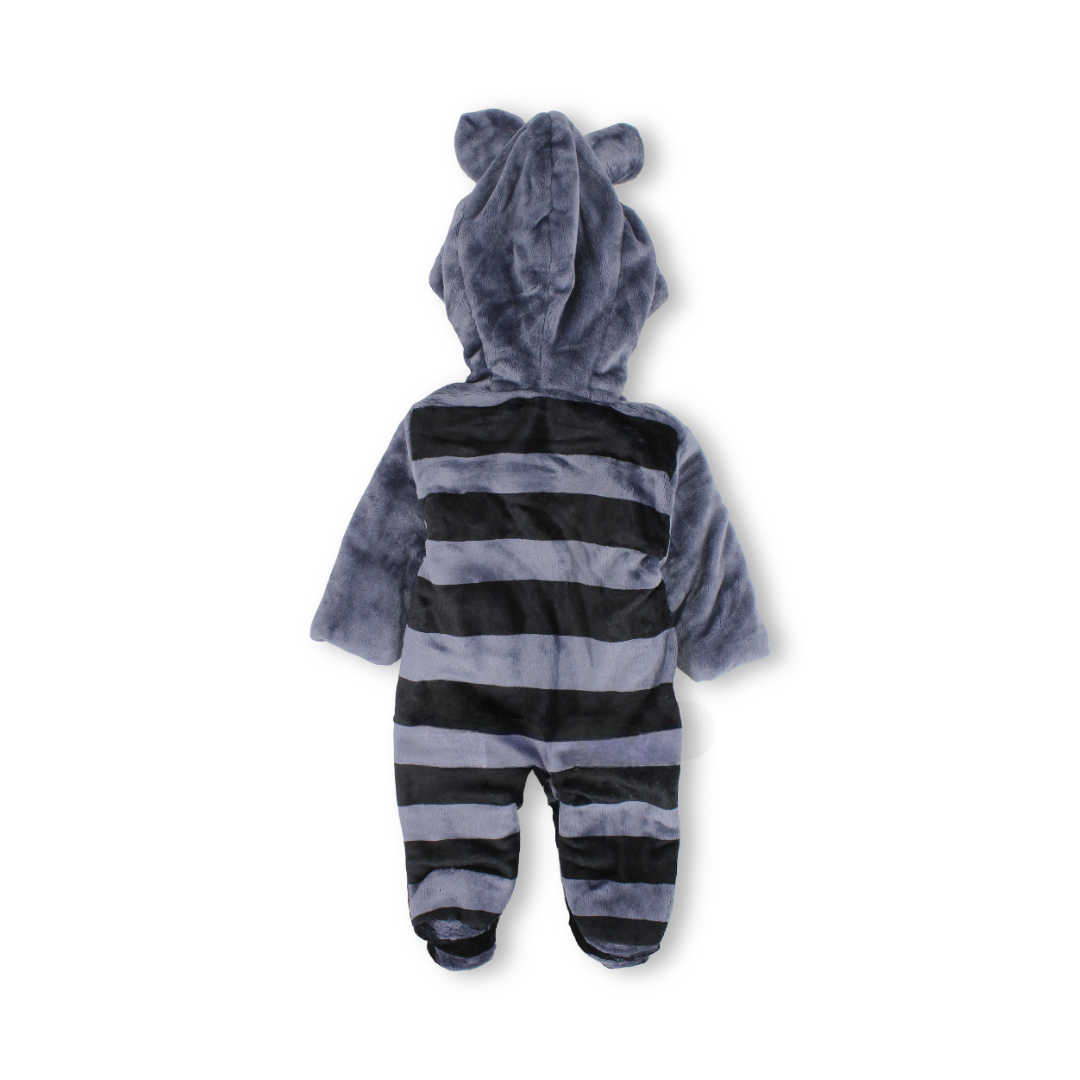 Baby Boys Fleece Hooded Baby Footie – Grey with Raccoon Design