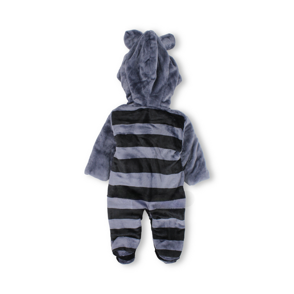 Baby Boys Fleece Hooded Baby Footie – Grey with Raccoon Design