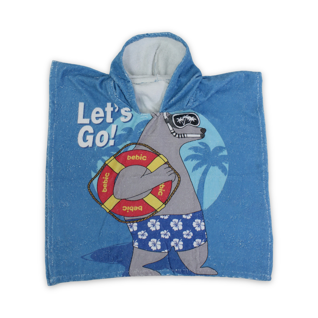 Boys Cotton Poncho – Baby Blue with "Let's Go!" Print