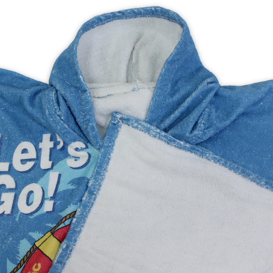 Boys Cotton Poncho – Baby Blue with "Let's Go!" Print