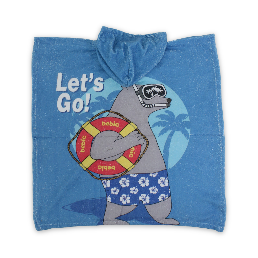 Boys Cotton Poncho – Baby Blue with "Let's Go!" Print