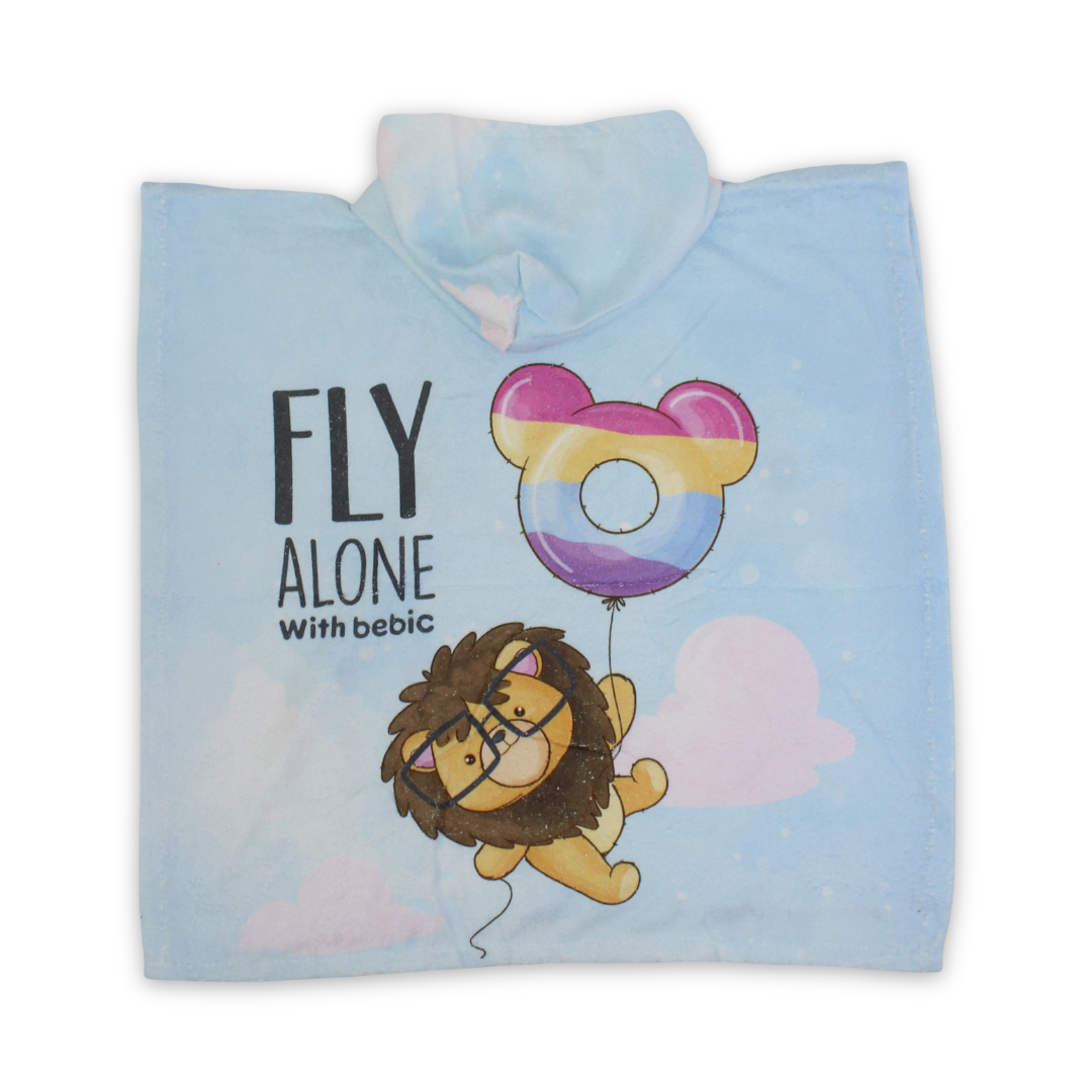 Boys Cotton Poncho – Baby Blue with Lion Print