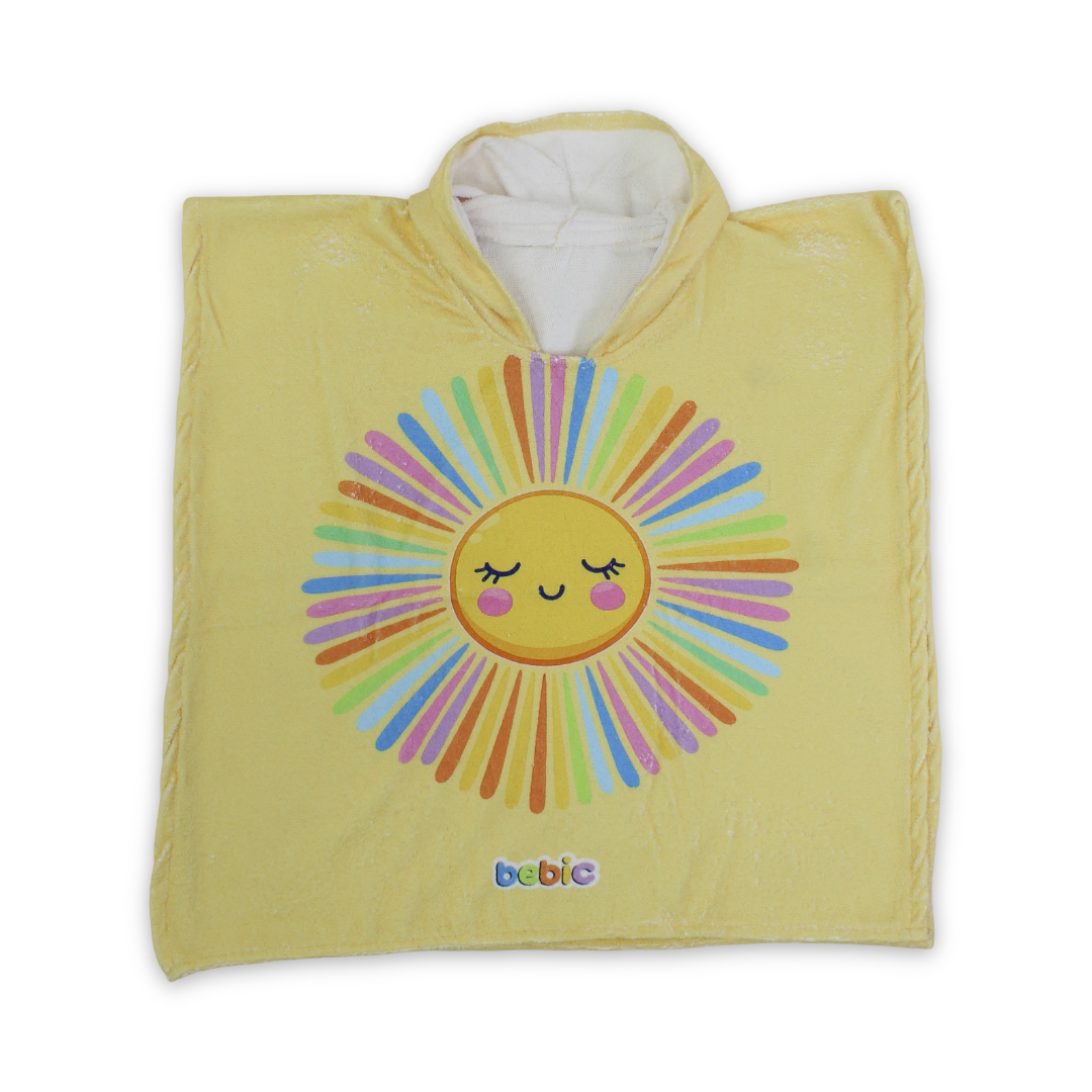 Girls Cotton Poncho – Yellow with Sun Print