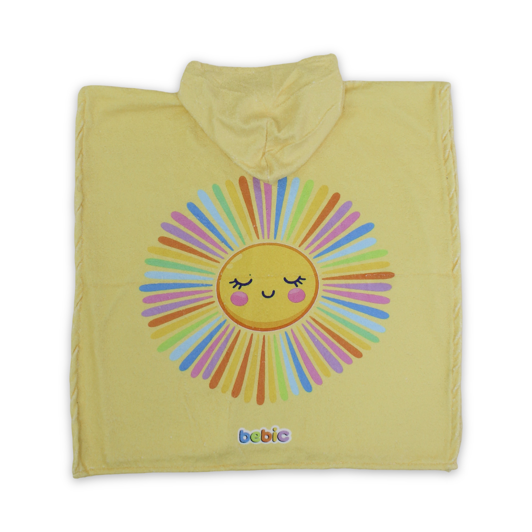 Girls Cotton Poncho – Yellow with Sun Print