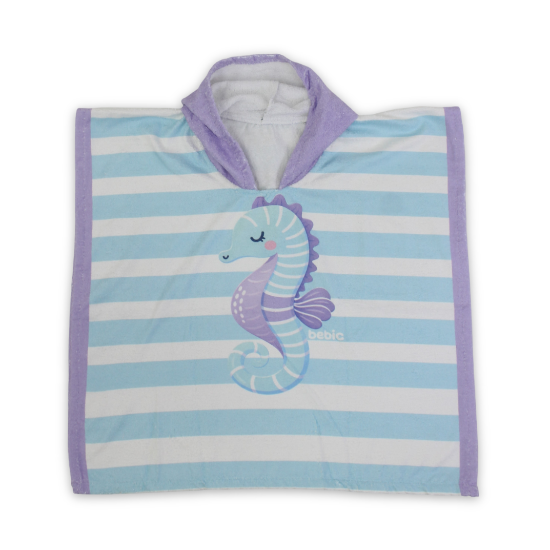 Girls Cotton Poncho – Sea Horse Print