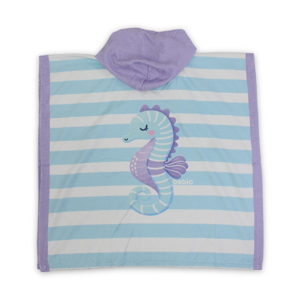 Girls Cotton Poncho – Sea Horse Print