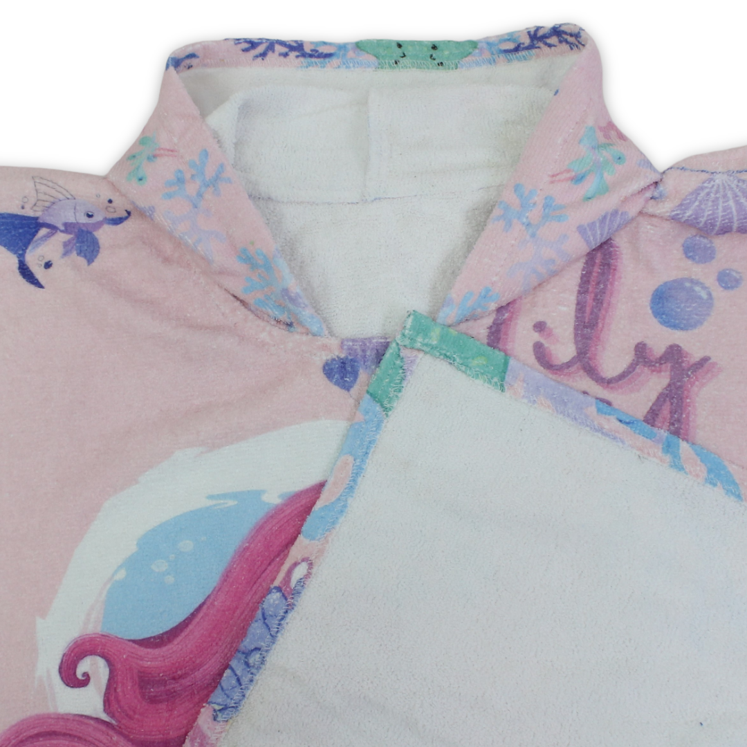 Girls Cotton Poncho – Pink with Mermaid Print