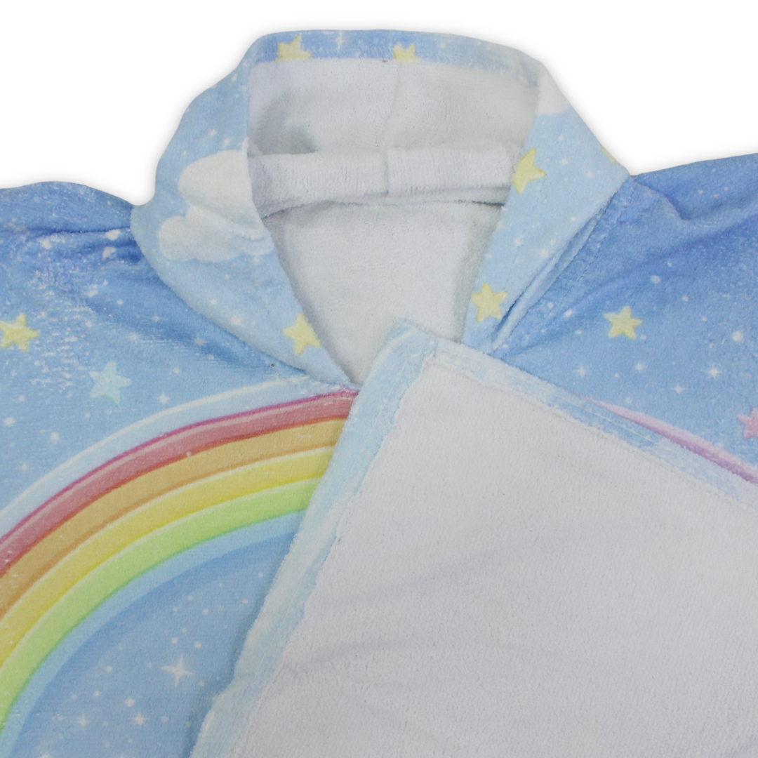 Girls Cotton Poncho – Baby Blue with Rabbit Print