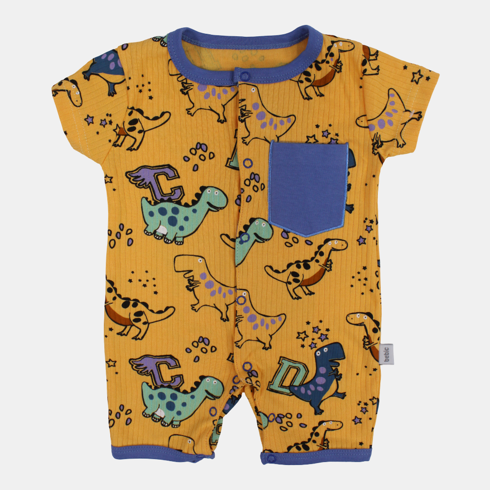 Baby Boys Cotton Romper – Orange with Dinosaurs Design