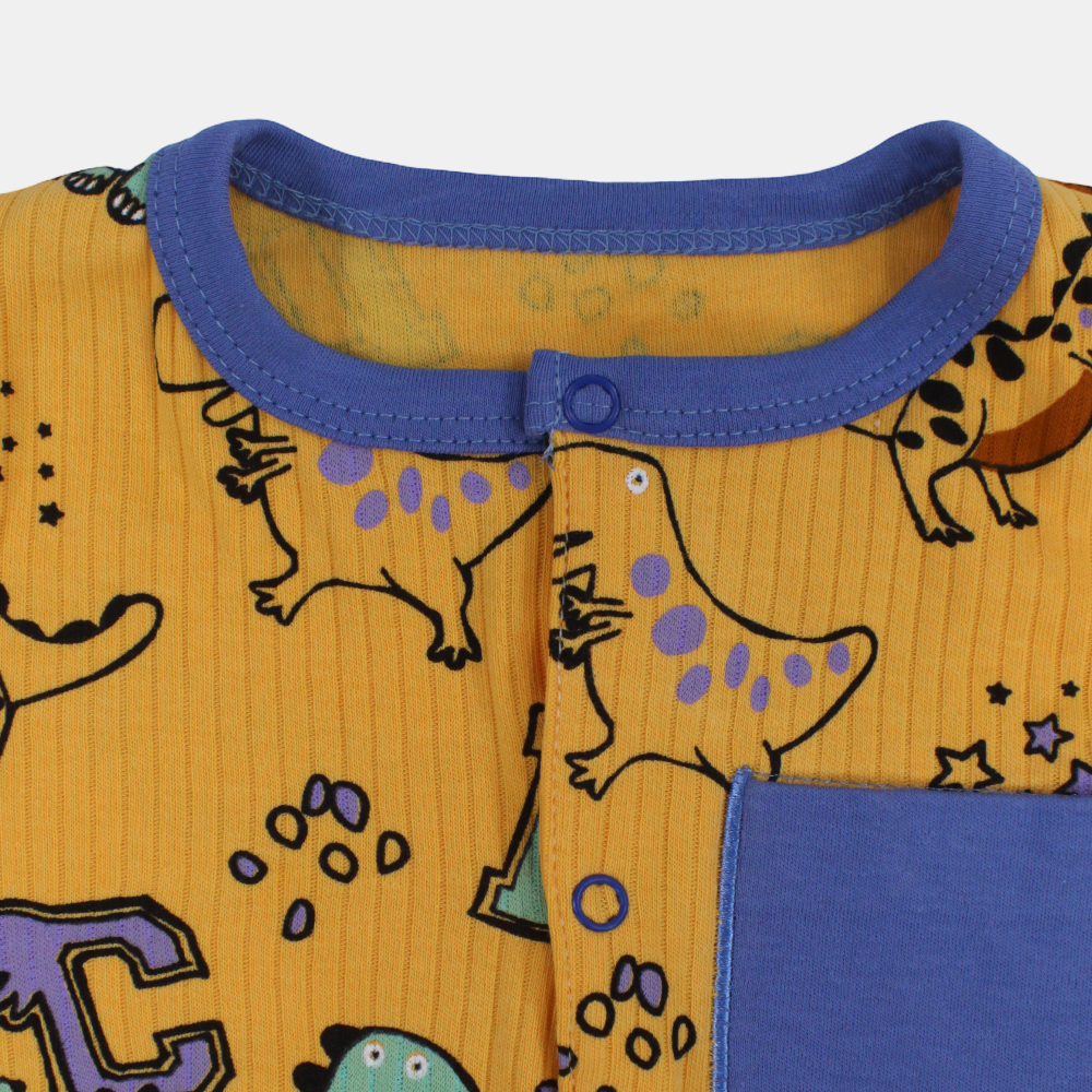 Baby Boys Cotton Romper – Orange with Dinosaurs Design